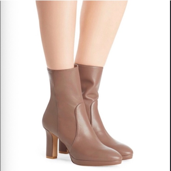 Stuart Weitzman Rosalind 90 leather ankle boots US 7.5 Taupe - Picture 1 of 11